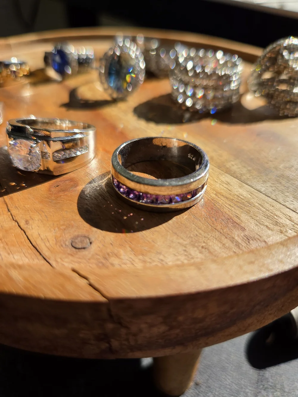 Silver Tone Multi-Stone  Ring - Sparkling Clear and Blue Accents